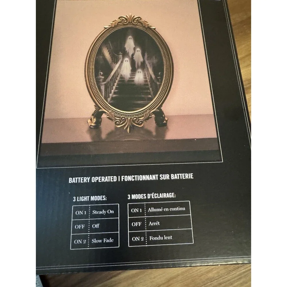 Martha Stewart Halloween LED Lighted Mirror Gold Ornate Ghost Staircase